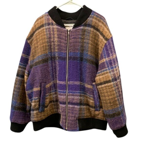 Wilfred Free Plaid Bomber Jacket Women’s Multicolor Wool Blend Zip Up Size XL - Picture 14 of 14